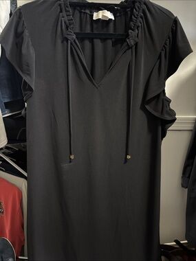 Michael Kors Black Ruffle Sleeve V-Neck Dress